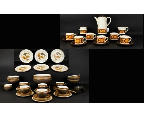 Collection of Ceramics - Denby &amp; Sadler to include a brown Denby set of 6 cups, saucers, and side plates, 6 cereal bowls,