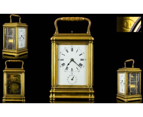 French Mid 19th Century Pierre Drocourt Strike / Repeating Brass Carriage Clock. c.1860, Stamped with The Makers Mark to Back