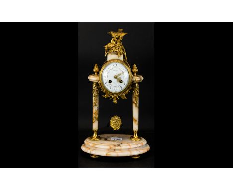 French - 19th Century Impressive Gilt Metal and Marble 8 Day Striking Mantel Clock, Pendulum Driven, Strikes on a Bell, Flora