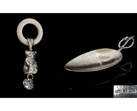 Edwardian Period Silver Child's Teddy Bear Teething Ring / Rattle. Hallmark Birmingham 1909, Maker William Vale and Sons. 3 I