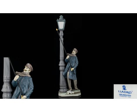 Lladro Tall Porcelain Figure 'Lamplighter' Model No. 5205. Issued 1984 - Retired Sculpture Salvador Furi.  Height 18.5" - 46.