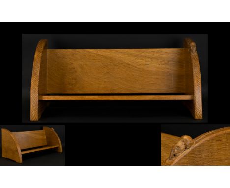 Robert Thompson Mouseman Hand Carved Oak Bookshelf Small shelf, of traditional form with integral signature carved mouse deta