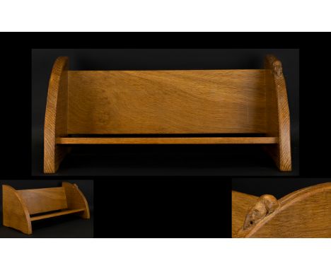 Robert Thompson Mouseman Hand Carved Oak Bookshelf Small shelf, of traditional form with integral signature carved mouse deta