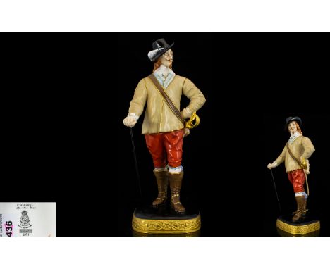 Royal Worcester Fine Quality Hand Painted Early Porcelain Figure of King Charles 1st of England, After Van Dyck. Reg No 65952