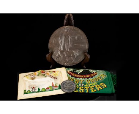 WWI Interest Bronze Death Penny Awarded To Albert Paine In very good condition, complete with printed letter from the king an
