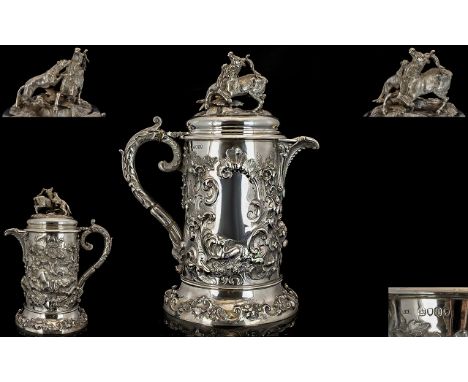 Robert Hennell III A Magnificent And Impressive Mid Victorian Period Sterling Silver Flagon Of Large Proportion Cylindrical f