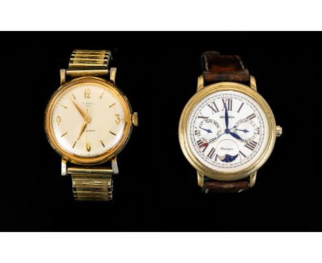 Sekonda Mens S/S Quartz Powered Moon Phase Wrist Watch, No 03742. With Original Leather Strap + A Timex 100 Gents Wrist Watch