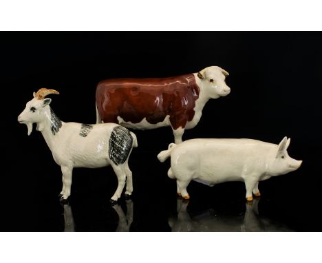 Beswick Farm Animals ( 3 ) In Total. Comprises 1/ Hereford Cow, Model No 1360, Designer A. Gredington. Height 4.25 Inches - 1