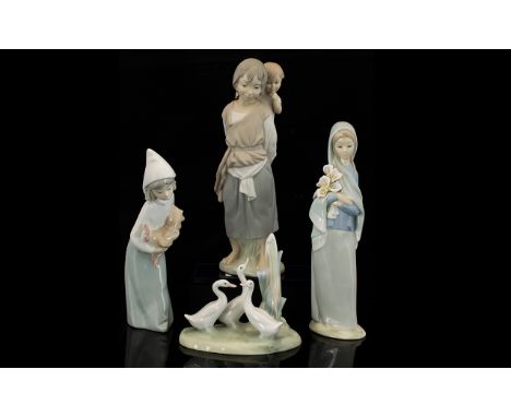 Three Lladro Figures To include 'Shepherdess With Rooster' retired 2001, sculpted by Juan Huerta. Also, model number 4650 Gir