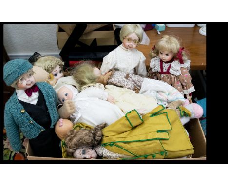 A Mixed Collection Of Vintage And Reproduction Dolls Various examples, varying condition - to include Edwardian style blonde 