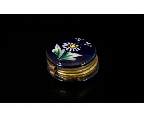 Georgian Period Cobalt Blue Glass And Enamelled Powder Box Continental powder/patch box of squat circular form with hinged li