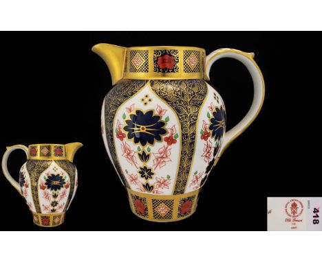 Royal Crown Derby Nice Quality Old Imari Pattern 22ct Solid Gold Band - Rolleston Large Size Jug / Pitcher. The Spout and Bor