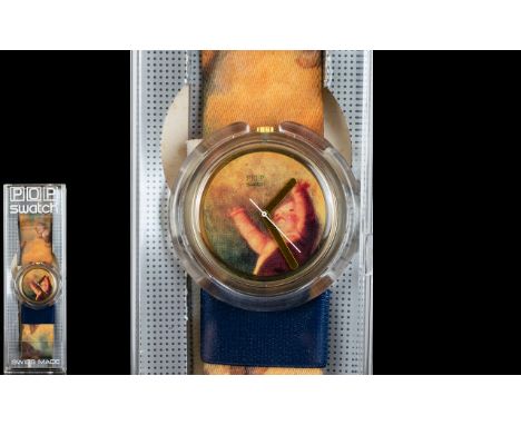 A Limited Edition Vivienne Westwood Pop Swatch Collectible Watch, Circa 1992 With Elastic Strap In Iconic Putti Print. Housed