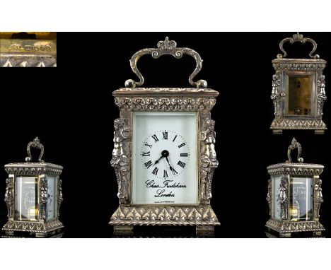 Charles Frodsham Fine Quality Hand Crafted Sterling Silver - 8 Day Miniature Carriage Clock, Made to a Ltd Edition of 1000 Cl