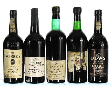 1963 Taylor's, Vintage Port 1x75cl  Level BN, label soiled and damaged, embossed wax capsule.  Grants of St. James's label.  