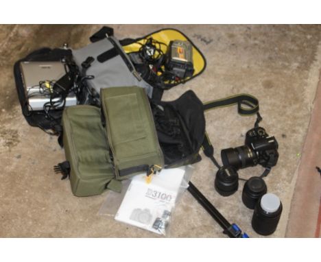 A NIKON D3100 CAMERA &amp; ACCESSORIES TOGETHER WITH A VIDEO CAMERA ETC