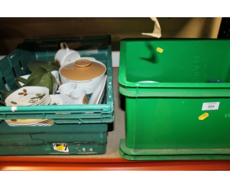 TWO BOXES OF DENBY GREEN WHEAT AND J G MEAKIN CHINA (PLASTIC TRAYS NOT INCLUDED)