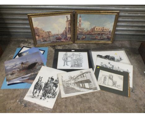 A COLLECTION OF ASSORTED PRINT TO INCLUDE AN 'ONLY FOOLS AND HORSES'  PRINT 'TODAY'S BARGAIN' BY JONATHAN ROBERTS 