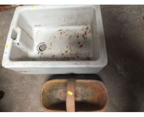 VINTAGE BELFAST SINK TOGETHER WITH TERRACOTTA GARDEN PLANTER