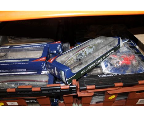 TWO TRAYS OF BOXED WAR SHIPS OF WWII COLLECTION 1:1000 SCALE MODELS, TOGETHER WITH OTHER ASSORTED MODEL VEHICLES 