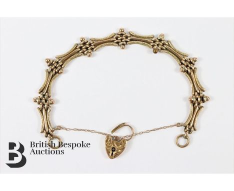 9ct gold bracelet, with heart-shaped padlock (hallmarked), approx 15 cms in length, complete with safety chain, approx 10.3 g