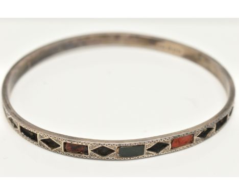 AN EARLY 20TH CENTURY ARM CUFF BANGLE, an AF Scottish design large bangle, most inlayed agate has been removed from setting, 