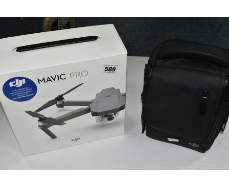 ONE BOX CONTAINING A MAVIC PRO DRONE, comprising a boxed DJI Mavic Pro drone model  M1P- GL200A, with a black DJI Mavic nylon