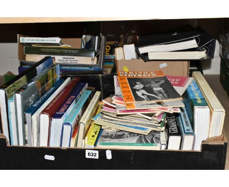 FIVE BOXES OF BOOKS AND DVDS, over thirty DVDs to include boxed sets of Lewis and Alfred Hitchcock, together with approximate