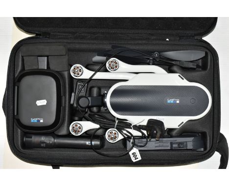 A CASED GO PRO DRONE WITH ACCESSORIES, including controller, power pack, etc (1) (Condition Report: appears in good condition