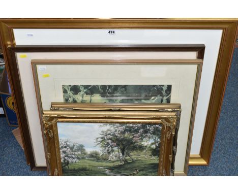 FIVE PAINTINGS AND PRINTS, comprising two G. Williams oils on board, one a copy after a Joseph Farquharson winter scene with 