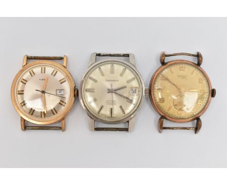 THREE WATCH HEADS, to include a stainless steel, automatic 'Aristocrat' watch with round silvered baton marker dial, date win