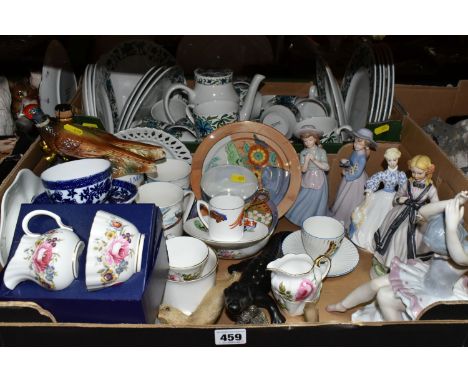 TWO BOXES OF MIXED CERAMIC KITCHENWARE AND ORNAMENTS to include a box of Midwinter Spanish Garden kitchen and tea ware compri