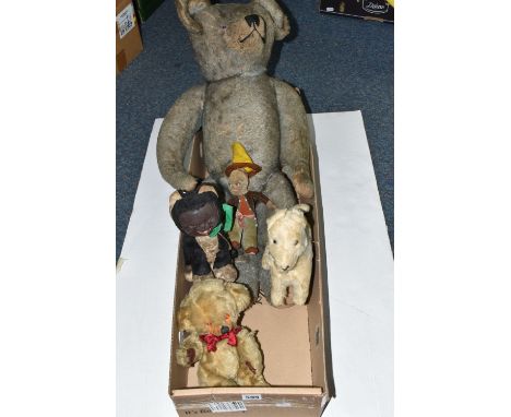 A VINTAGE MERRYTHOUGHT CHEEKY BEAR, blond plush fur, orange and black plastic eyes, velvet muzzle, vertically stitched nose, 