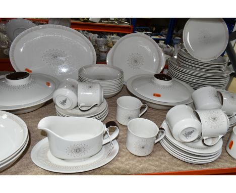 AN EIGHTY PIECE ROYAL DOULTON 'MORNING STAR' TC1026 DINNER SERVICE, comprising two tureens (one cover has chips underneath), 