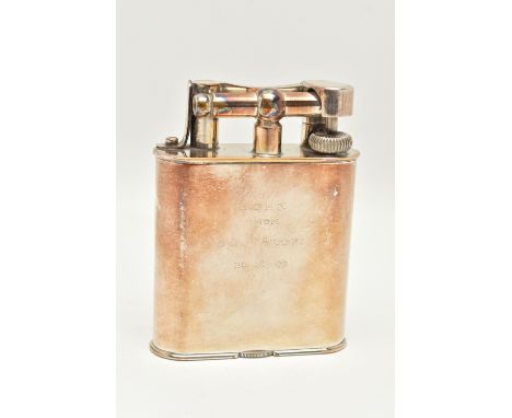 A 'DUNHILL' TABLE LIGHTER, polished lighter engraved 'John From Sue Richard 26.XI.19', signed 'Dunhill', approximate height 1