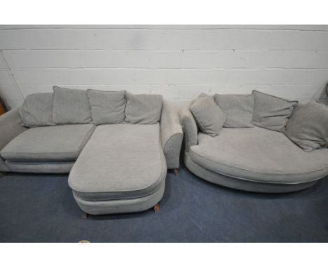 A DFS OATMEAL UPHOLSTERED TWO PIECE LOUNGE SUITE, comprising a two seater sofa / day bed, length 224cm x depth 150cm x height