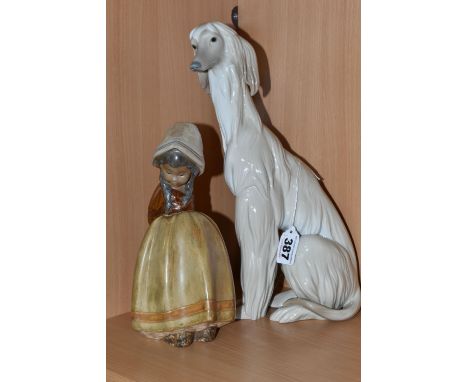 TWO LLADRO FIGURES, comprising  a large Afghan Hound' model number 1069, height 30cm, together with a Lladro Gres matt figure