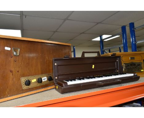 A COLLECTION OF MUSICAL ITEMS, comprising of a vintage Sterosound record player in a wood case and material sides, a vintage 