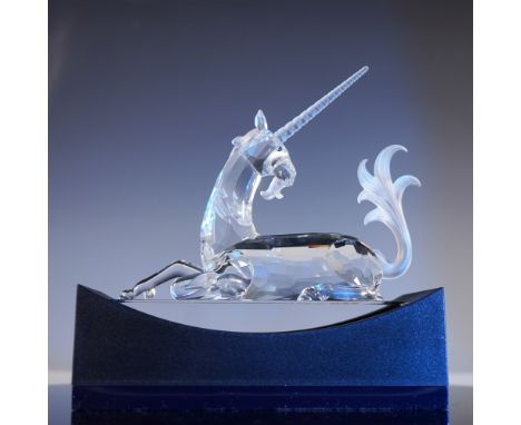 Swarovski SCS Fabulous Creatures Unicorn from the 1996-1998 series. This crystal figurine features a faceted body, frosted ta