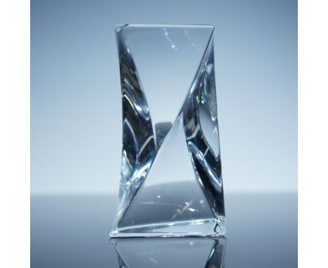 Elegant Baccarat crystal abstract solid sculpture featuring a striking geometric design with twisted angular facets that catc