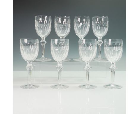 Set of eight stunning Waterford Crystal claret wine glasses in the Curraghmore cut pattern. These glasses showcase elegant cu