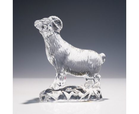 A clear crystal figurine representing the Ram from the Chinese Zodiac series. The ram is depicted standing with curled horns 