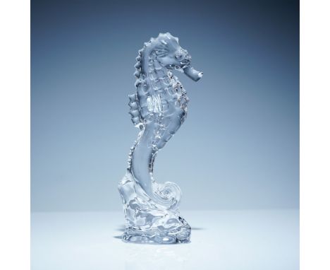 Waterford Crystal paperweight in the form of a seahorse. Crafted in clear crystal, the seahorse is presented upright with det