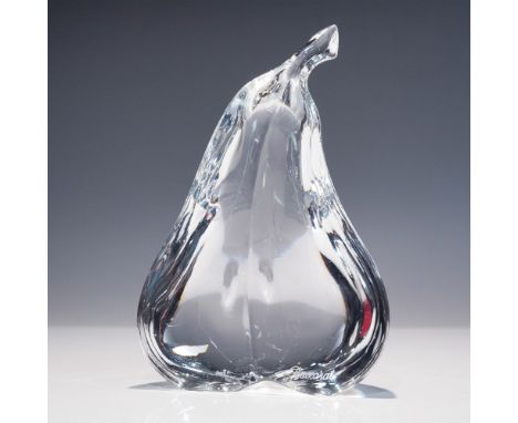 Elegant Baccarat crystal pear sculpture, crafted with exquisite clarity and precision. This beautifully sculpted piece captur