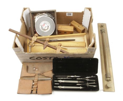 A set of boxwood marquis rules, trammels, rules and other tools G