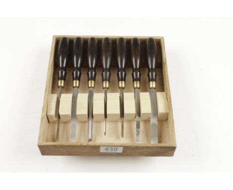A fine and little used set of seven carving tools by BLUE SPRUCE Toolworks with ebony handles F