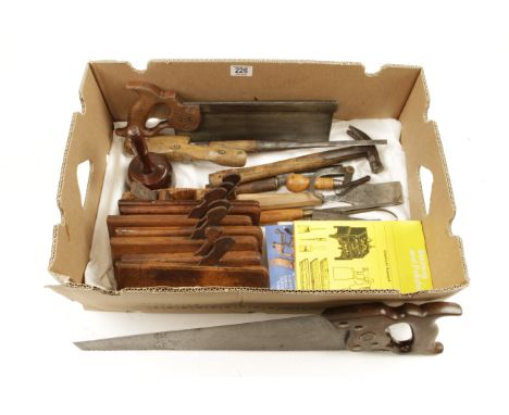 A box of tools inc. eight wood planes, two saws, chisels etc G