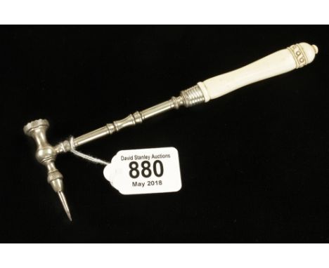 A most attractive 18c German silver ice pick in exquisite detail with carved ivory handle 8" o/a F