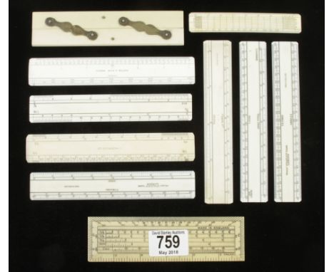 A 6" ivory parallel rule and nine scale rules G