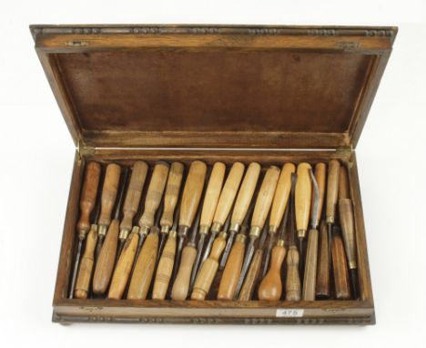 A kit of 30 carving tools contained in an old cutlery box G+
